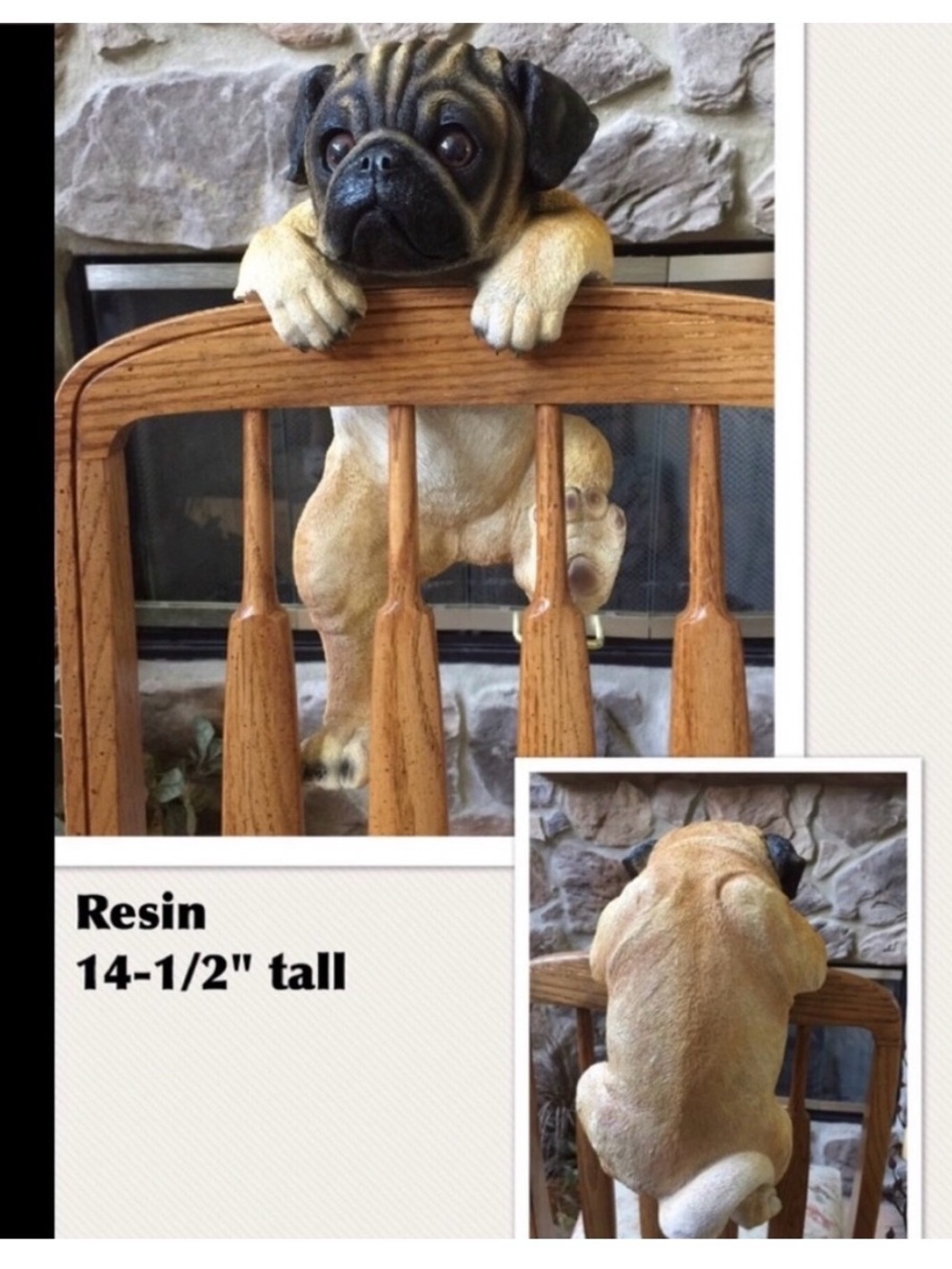 Lifelike Resin Pug 14-1/2", Hangs On!!!